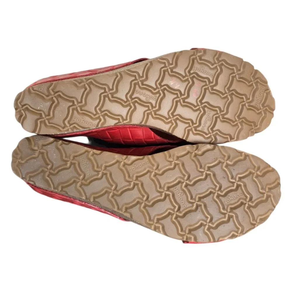 Yokono Cross Strap Red Leather Cork Wedge Weave Sandal Shoes Spain Sz 8